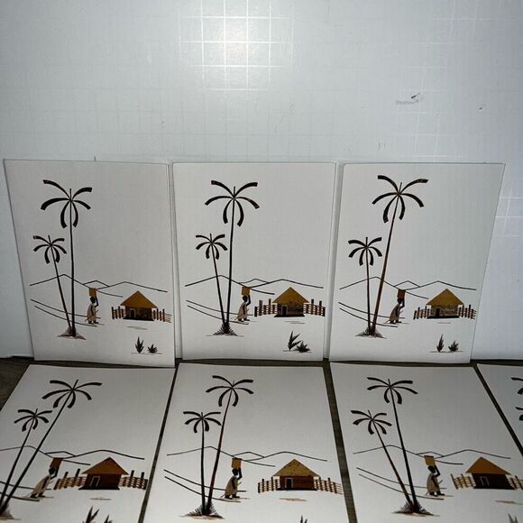 Vintage Wood Cut Veneer Blank Cards Caribbean Handmade Set 10 4”X5.5” Ethnic - Picture 6 of 8